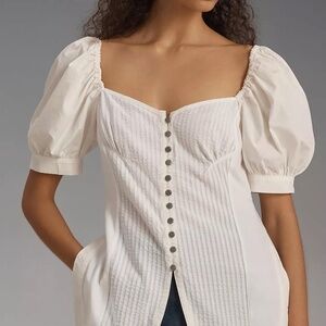 MAEVE PUFF SLEEVE SWEETHEART WHITE TOP SIZE L